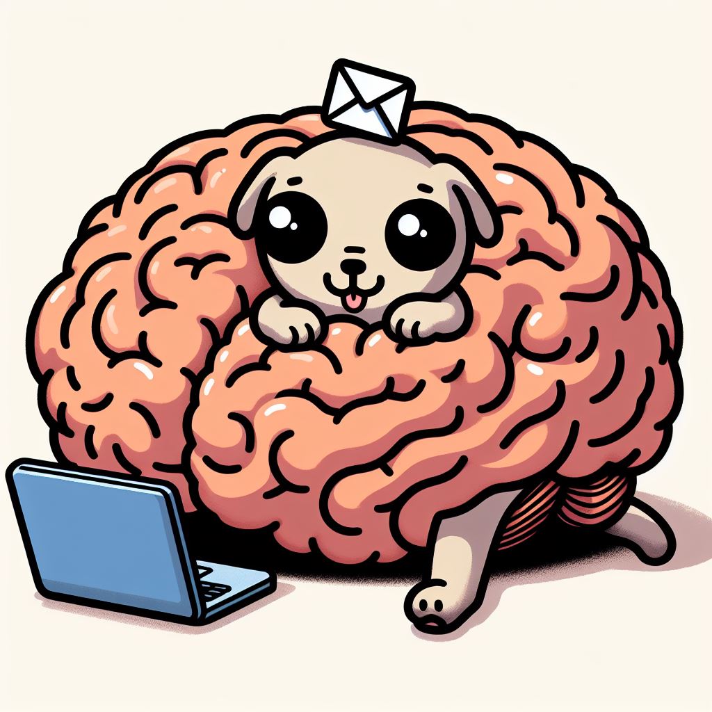 Un cerebro feliz está encantado con su cachorrillo de ojos brillantes y bonitos.